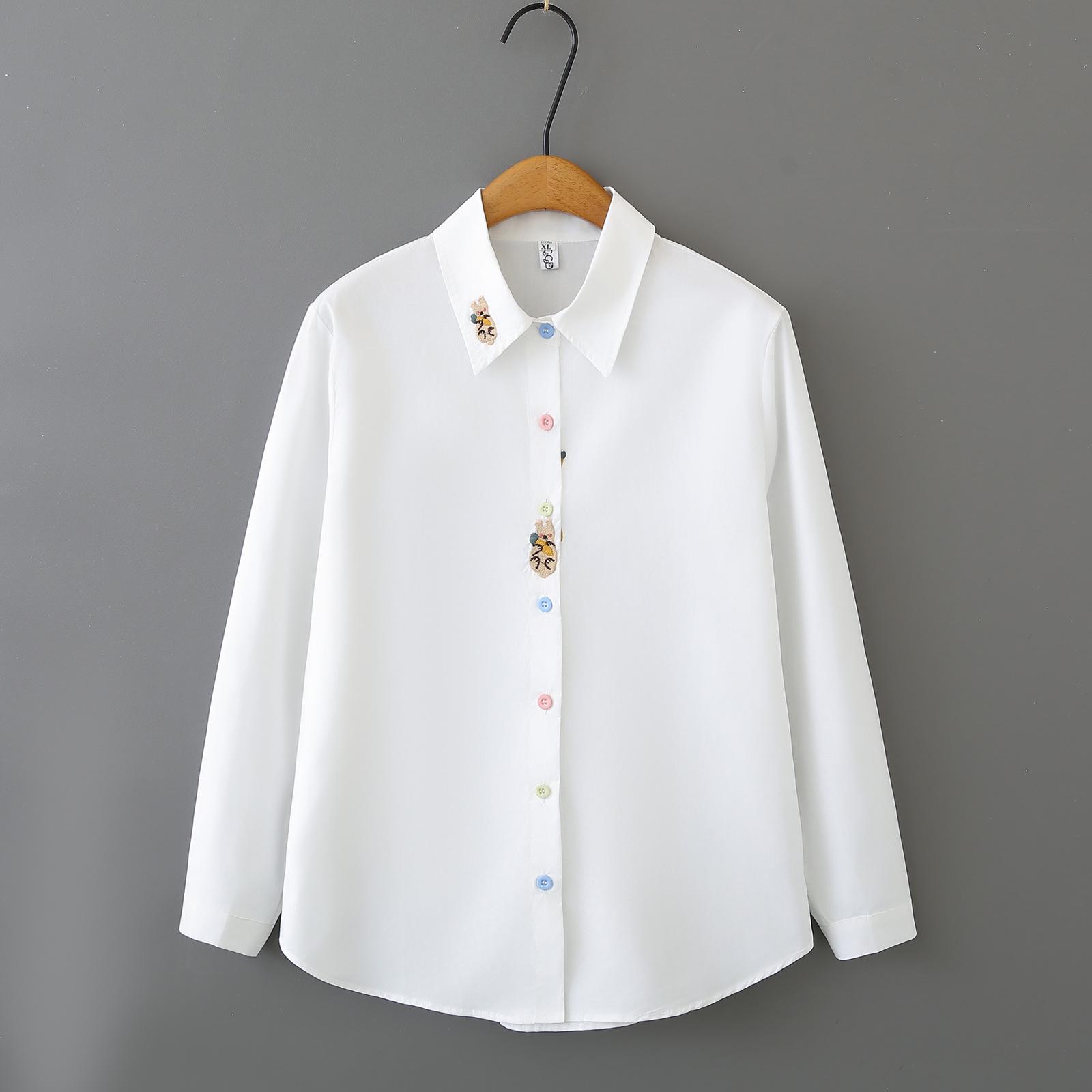 

2026 Spring Plus Size Women s Cotton Long Sleeve Embroidered Shirt, Colorful Button Lapel Cardigan, Versatile Top 070 2XL белый