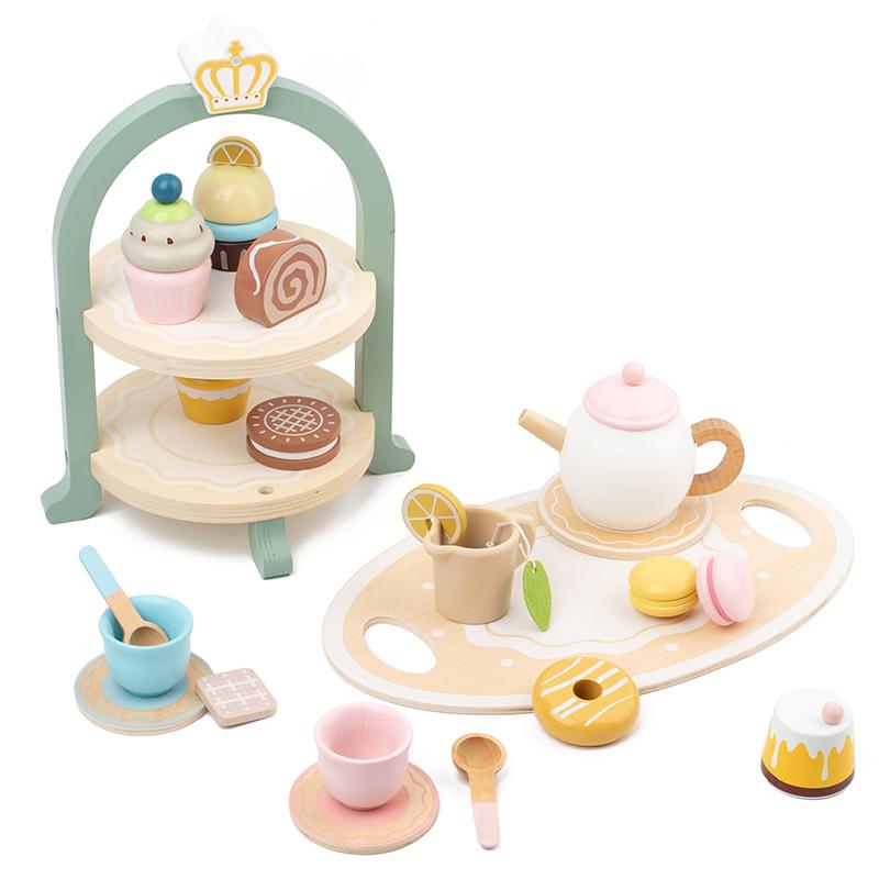 Wooden Afternoon Tea Set Toy Montessori Pretend Play Food Children's Role Play Game Play House Toy for Girls Boys Kids Gifts