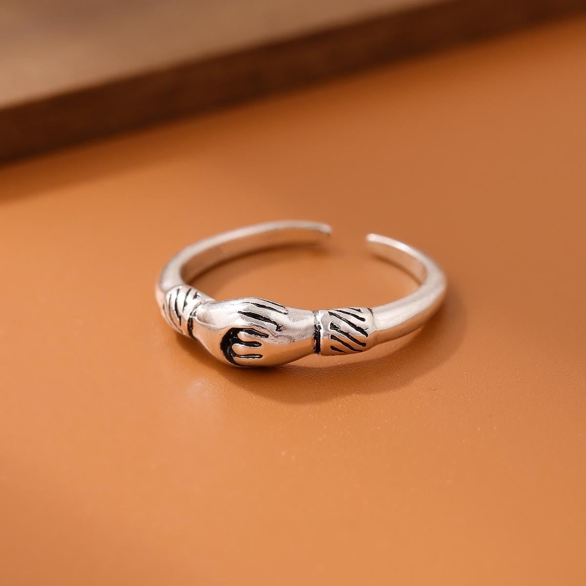 

Creative Retro 925 Sterling Silver Jewelry Personality Handshake Positive Energy Eternal Exquisite Opening Rings R068 срібний