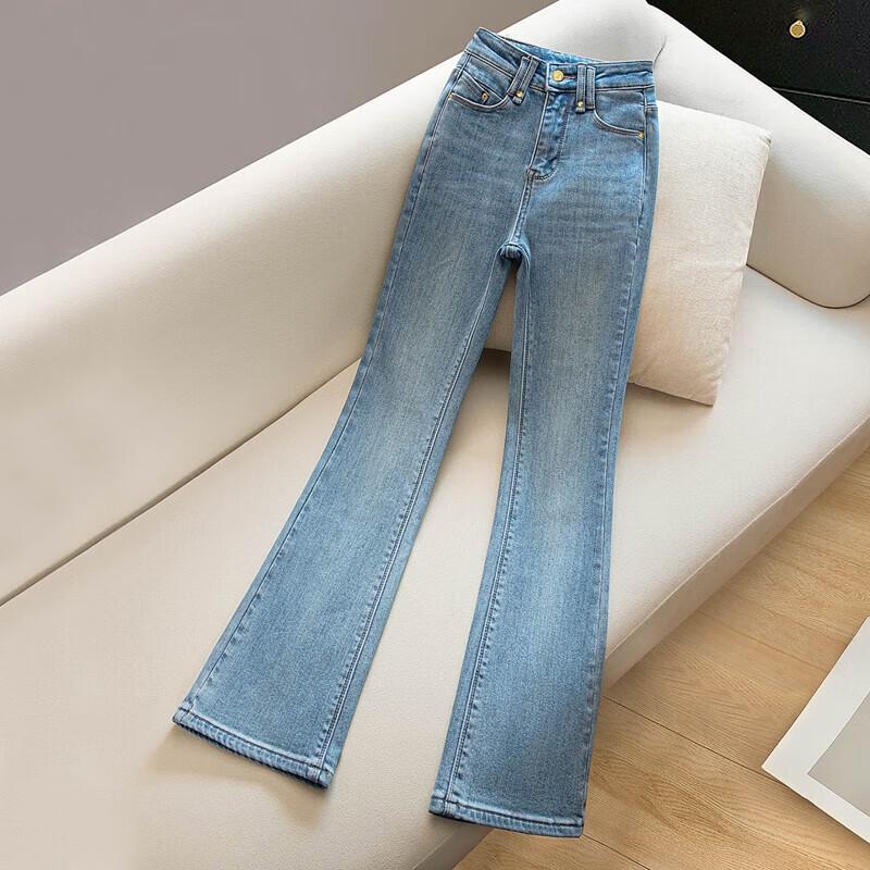 

Sibaishe Women s High-Waist Washed Slim Flare Jeans L