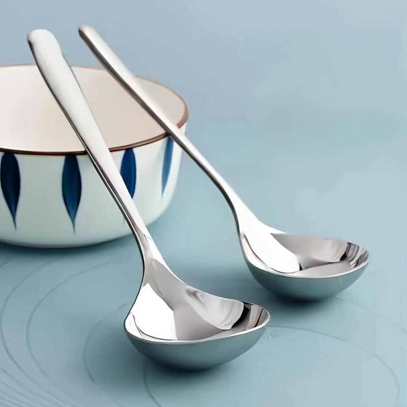 Stainless Steel Soup Spoons Mixed Set - Versatile, Large Head, Long Handle, Durable, Suitable for Soup, Porridge, Rice, silvery Color, Ideal for Home 2pcs