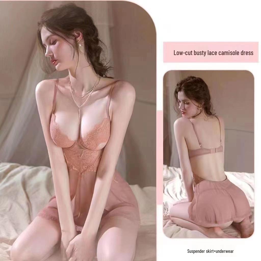 Elegant Lace Push-Up Sleep Dress: Enhances Small Chest