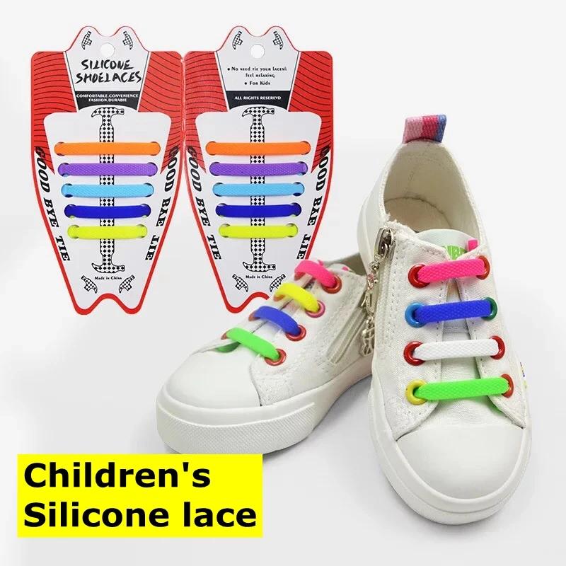 10 Stück/Set Elastische Silikon-Schnürsenkel Kinder Sport Laufen Keine-Krawatte-Schnürsenkel Alle Sneaker Schuhschnürsenkel Passform Riemen Schnürsenkel