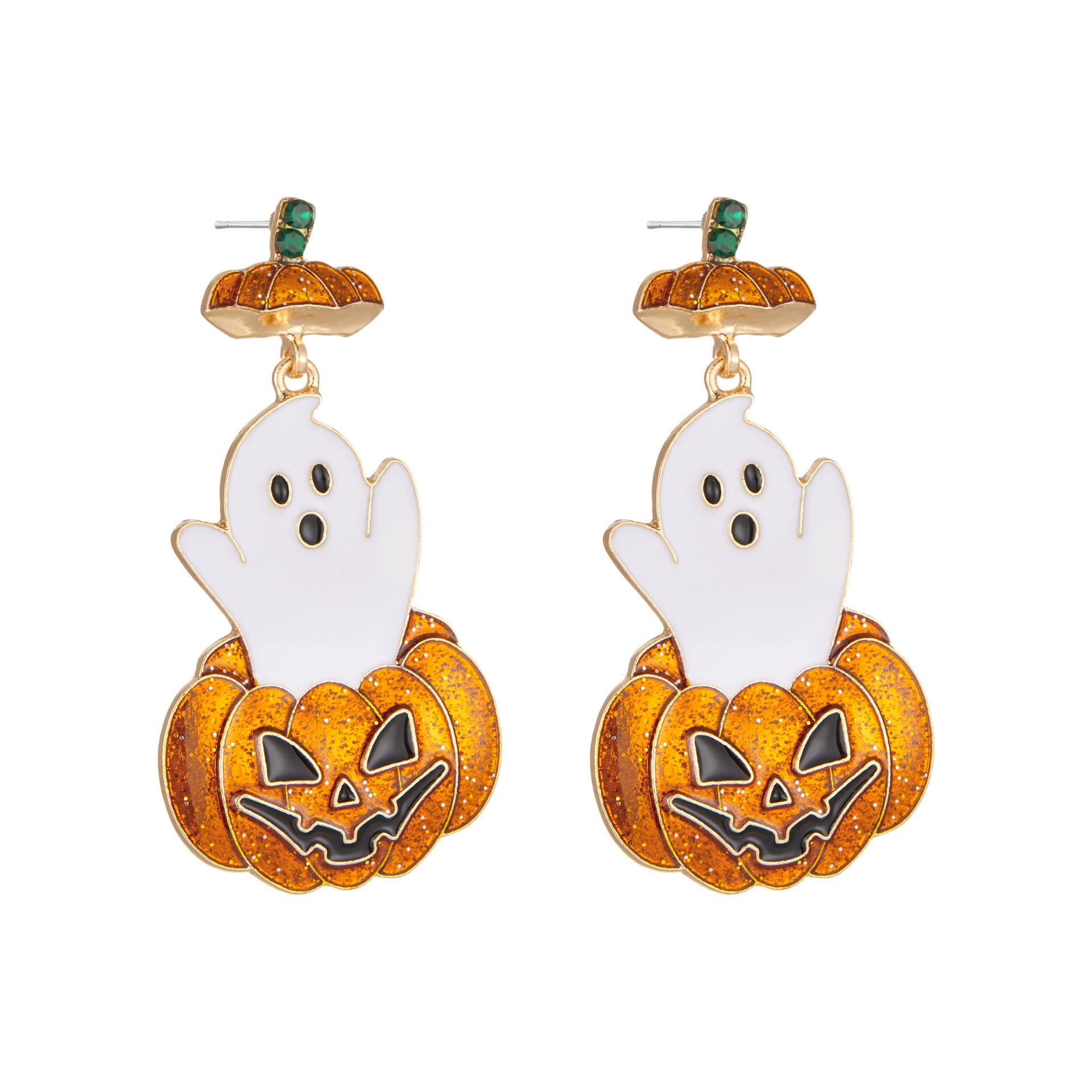 

Ghostly Pumpkin Chic Earrings With Intricate Rhinestone Detailing Ideal For Halloween Fashionistas