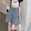 2026 Women's Retro High-Waisted Denim Shorts - Loose Mid-Length, Wide-Leg Style