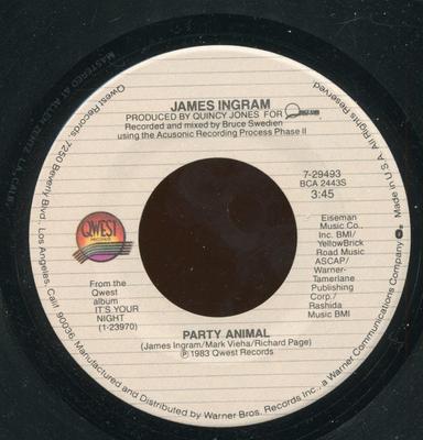 7inch Record JAMES INGRAM - Party Animal 729493 Qwest Records 1983 US Dance & Electronica Used