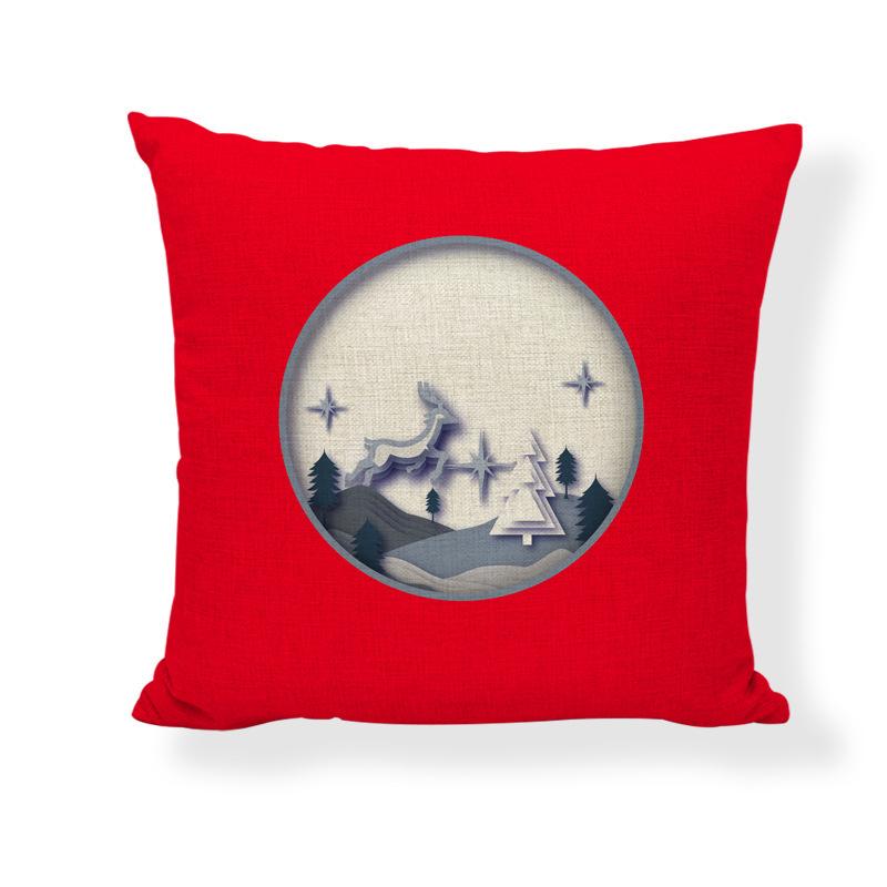 Red Series Santa Claus Pattern Throw Pillow Cover with Short Plush Print for Living Room Sofa Decoration Cushion Cover