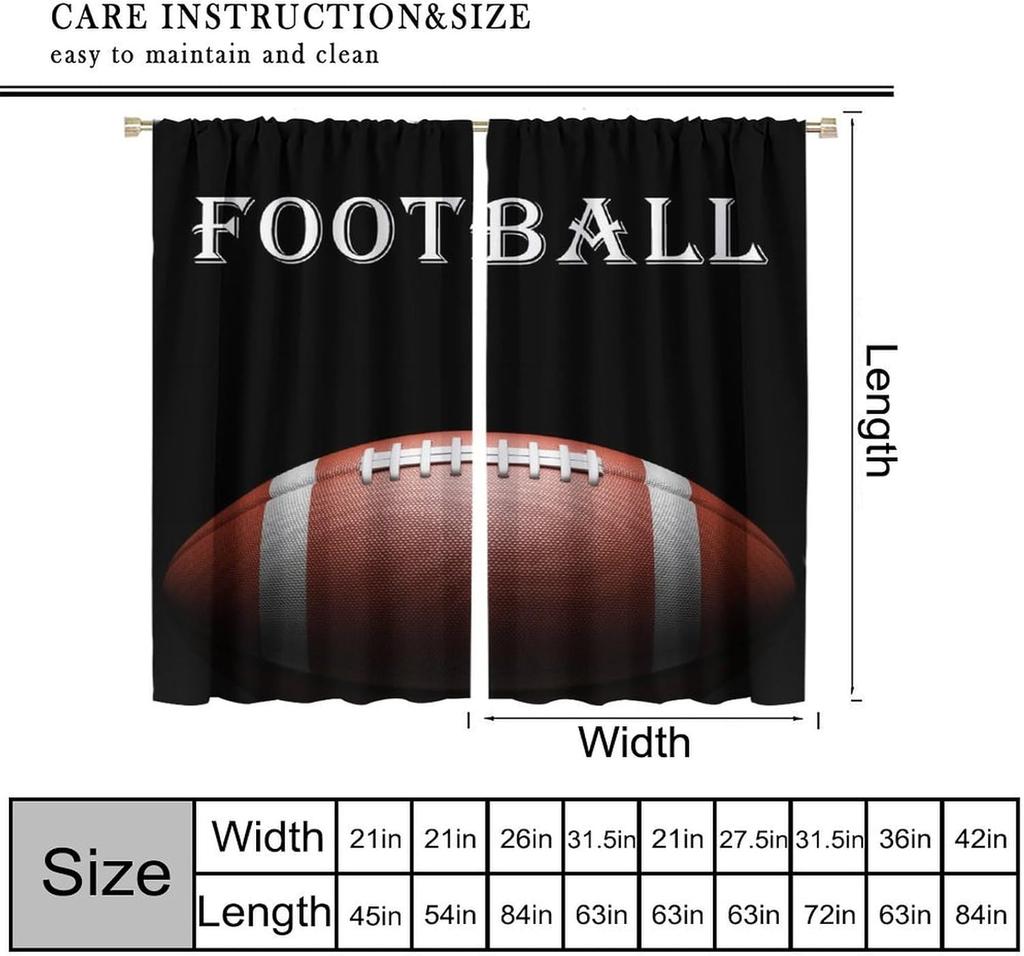 Room Darkening American Football Curtains Men Teens Cool Ball Sporty Theme Art Printed Window Drapes Kids Boys Bedroom Living Curtain Polyester