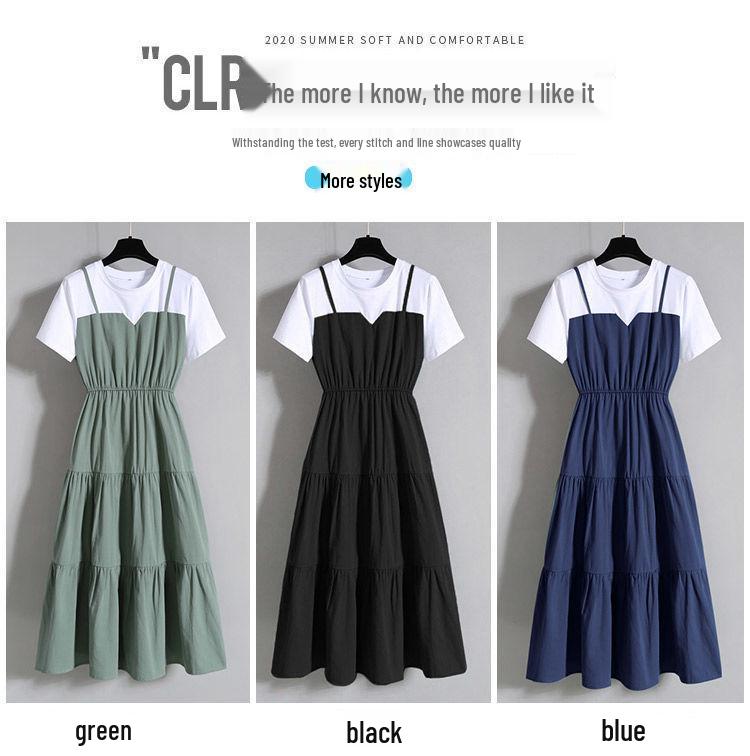 Plus Size Women's Summer Camisole Dress: 2026 Chinese Style Slimming Short-Sleeved Two-Piece