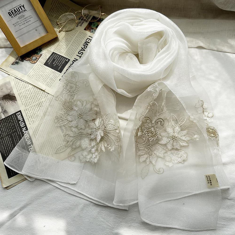 

Темпераментный шелковый шарф с цветочной вышивкой для людей среднего и пожилого возраста, новый качественный шерстяной шарф на осень 190*75cm