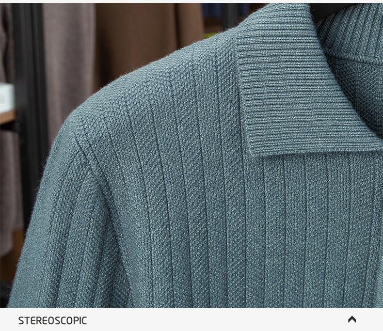 Men's Mid-Aged Half-Zip Knit Polo Shirt - Thick Solid Color Sweater for Autumn and Winter