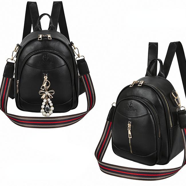 Simple Women's Backpack Casual Zipper Shoulder Bag Solid Color Travel Backpack