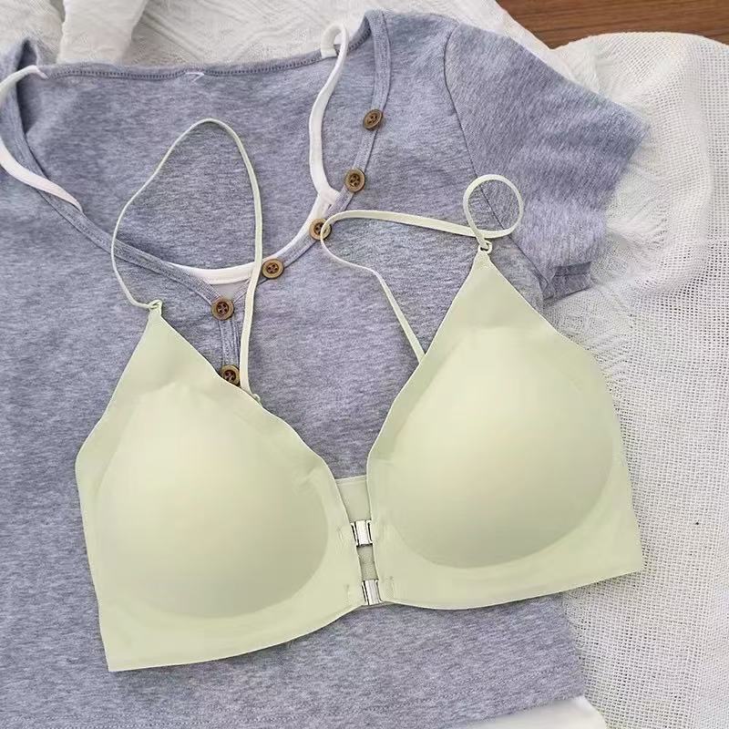 Traceless Liquid Foundation, Thin Shoulder Straps, Front Buckle, Cross Beautiful Back, Sexy Anti-hanging Neck Bra, French Thin Style.