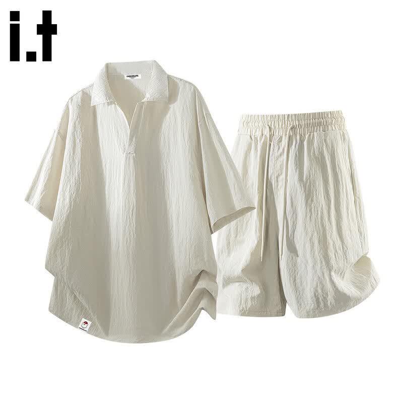 CHOCOOLATE It Men's Tencel Linen Polo Shirt & Shorts Set