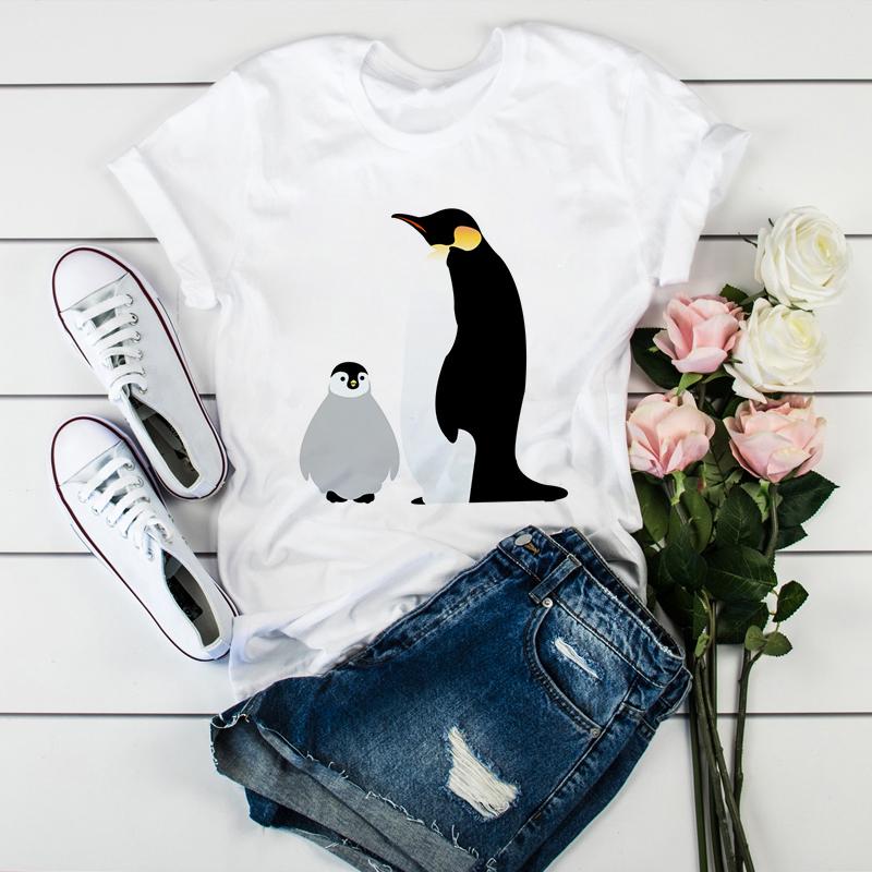 Unisexs Summer Short Sleeve Cute Cartoon Penguin Graphic Casual Tshirt
