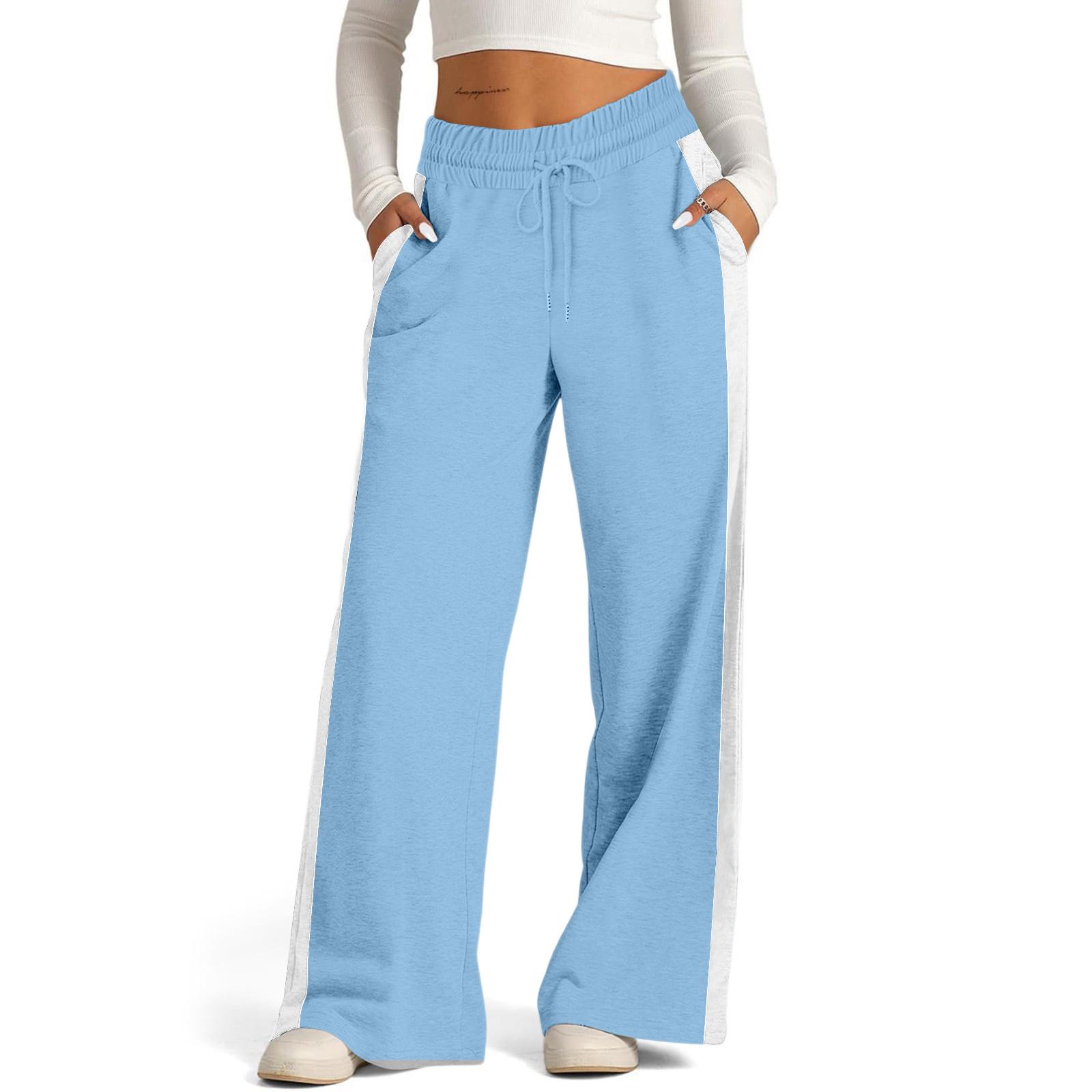 

Женские повседневные модные однотонные брюки с эластичной талией на кулиске, рабочая одежда, широкие брюки с карманами S синий