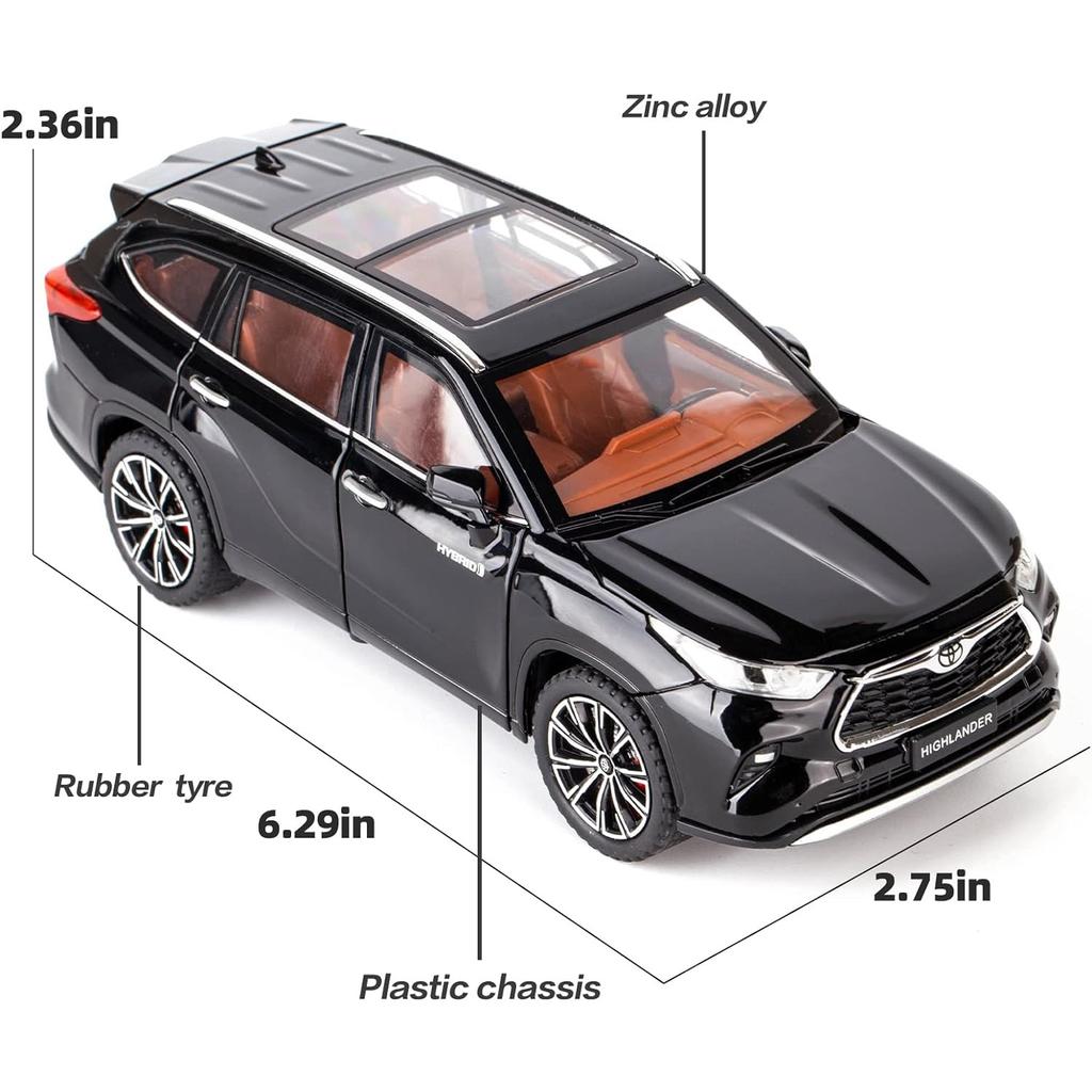 Model auta Toyota Highlander v měřítku 1/24, stahovací auto ze zinkové slitiny se zvukem a světlem pro děti, chlapec, dívka dárek
