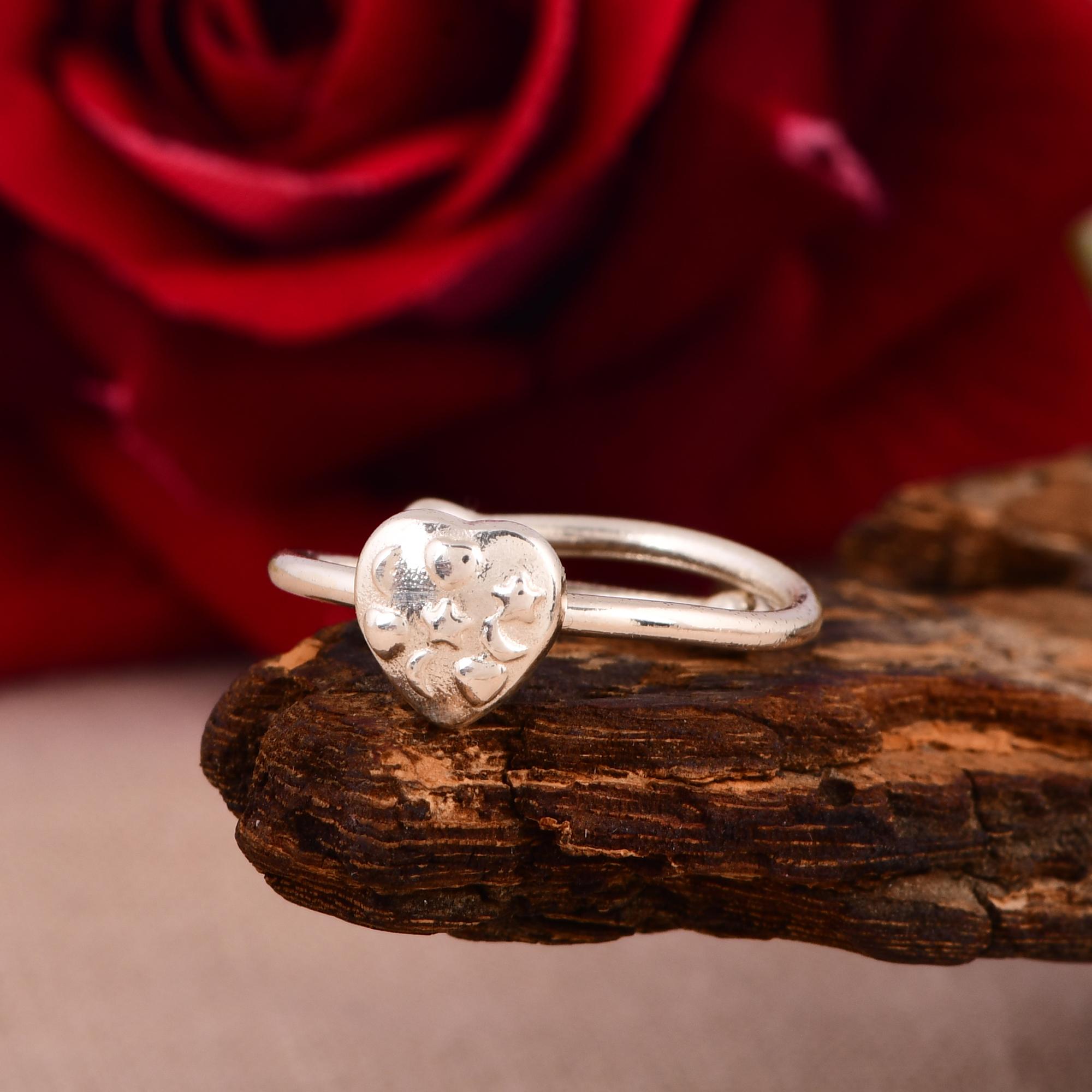 Heart Shape Sterling Silver Ring For Women | Minimalist Love Heart Open Band Ring | Adjustable Handmade Jewelry Gift 5