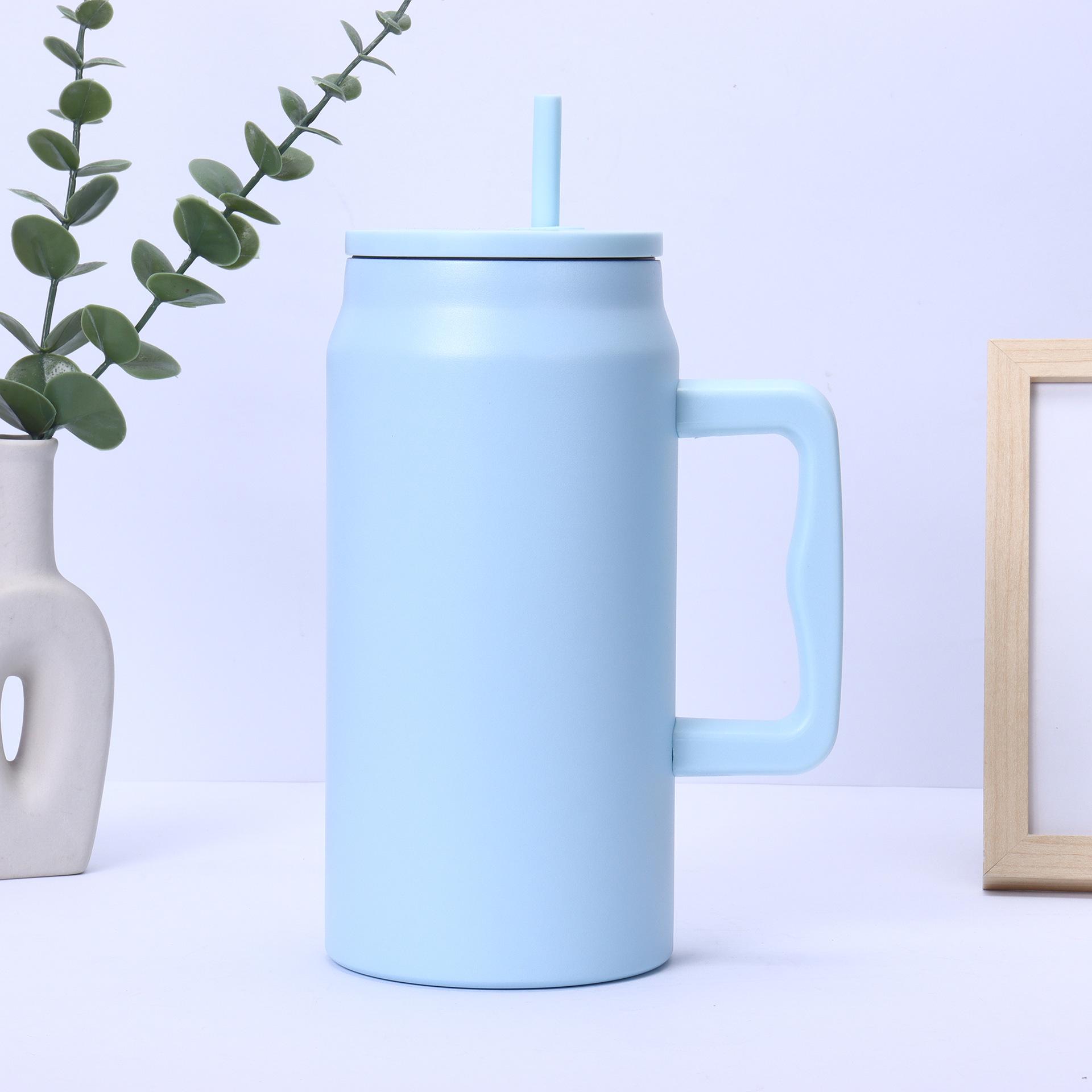 Stainless Steel Large Capacity Insulated Thermos Cup with Straw 1500ml небесно-голубой