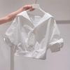 Elegant White Polo Shirt For Women With Stretch Fabric Short Sleeve Summer Top