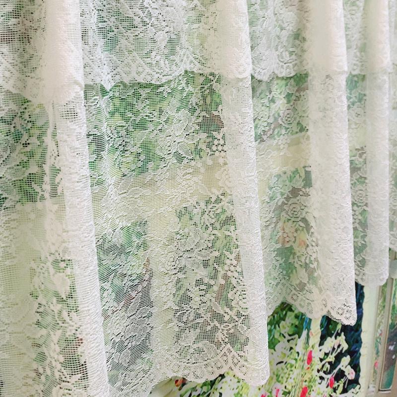 European-style kitchen partition curtain printed with white lace window curtain alcove short curtain