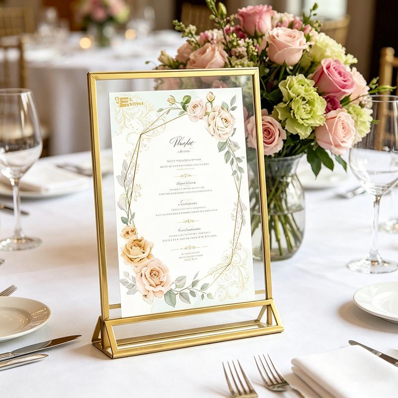 3D Transparent Gold Borders Double-sided Acrylic Sign Holder Wedding Table Number Card Creative Desktop Menu Clip Decoration