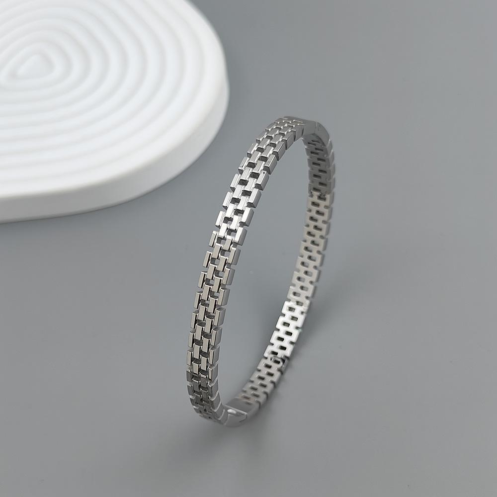 New Stainless Steel Great Wall Pattern Gold-plated Bracelet, Classic O-shaped Silver Bracelet for Women, Wedding Party Jewelry