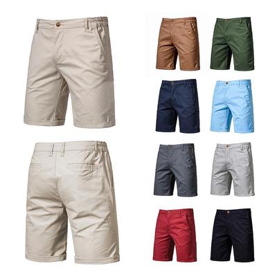 Sommer Herrenshorts Gerader Schnitt Knielang Kurze Anzughose Uni Schwarz Khaki Kleidung Student Dünn Farben Freizeithorts Mann