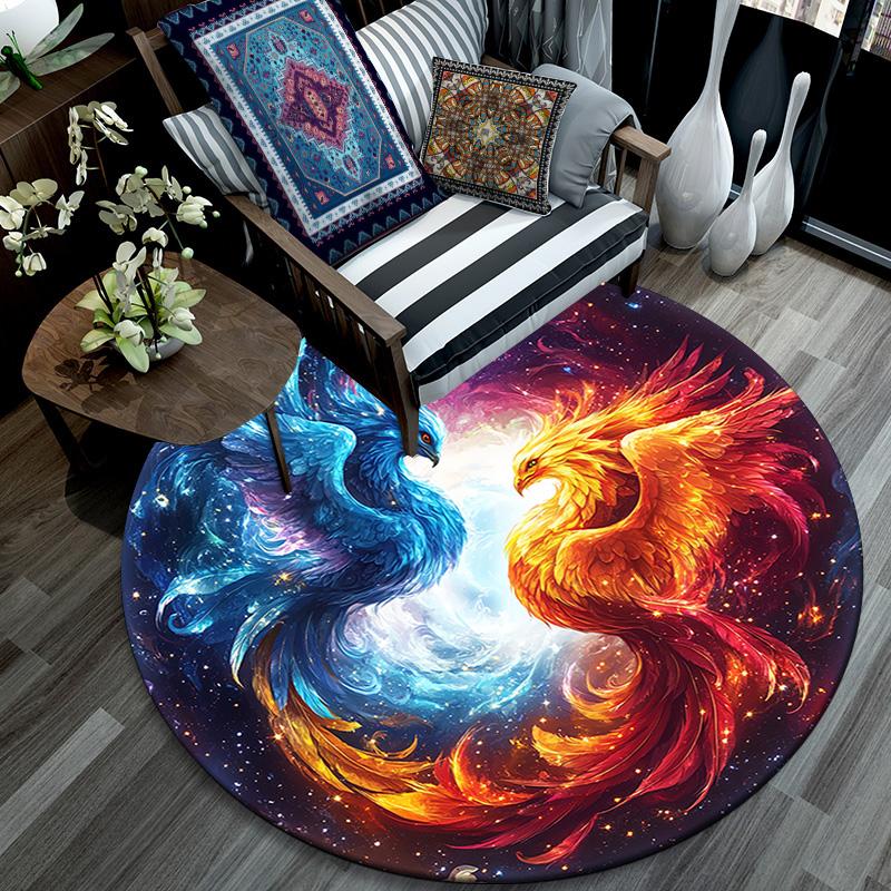 Phoenix Art Round Area Rug,Carpet Rug for Living Room Bedroom Sofa Playroom Decor,Non-slip Floor Mat