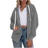 Women's Fashionable Solid Color Long Sleeved Hooded Sweatshirt With Loose Zipper Pocket Jacket