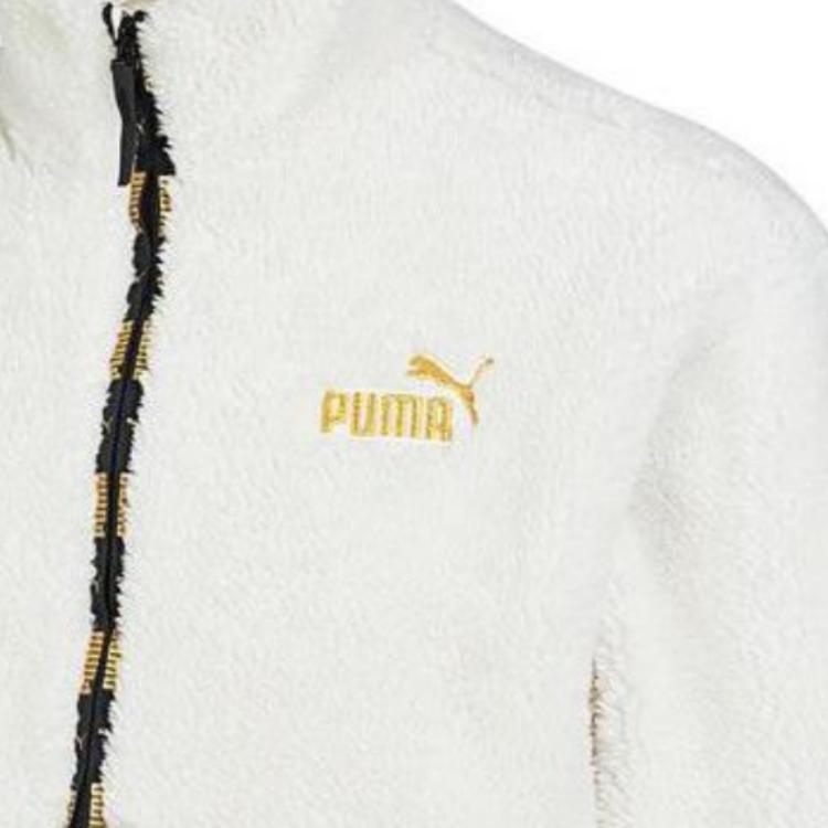 Puma Letter Logo Embroidered Lamb Fleece Spliced Warm Stand Collar Jacket Men Jacket White 675084-65