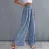 Damen Freizeithose, elastische hohe Taille, gerade Hose mit weitem Bein, Blumendruck, lockere Passform, Freizeithose für den Alltag