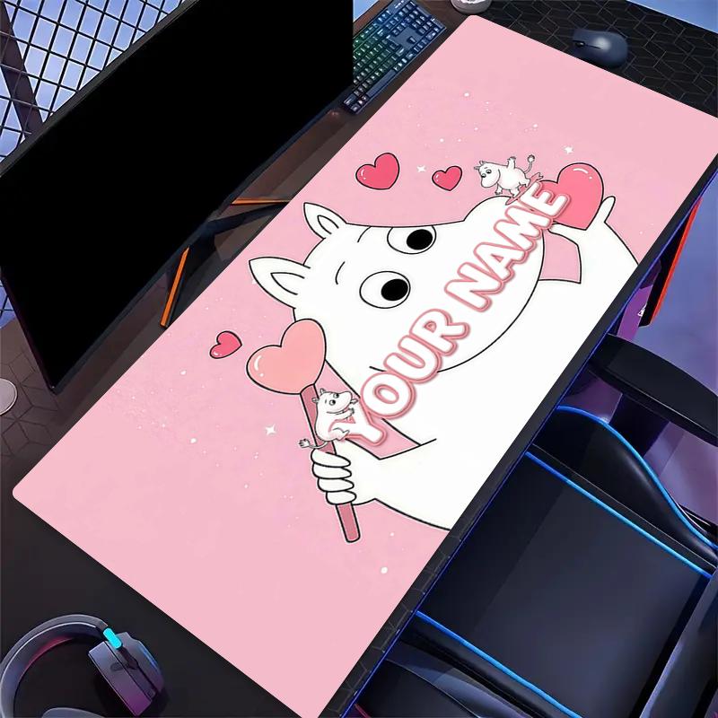 Custom Name,Moomin Mouse Pad, Large Gaming Desk Mat, Non-slip XXL Mousepad for Laptop & Tablet, Mini PC Playmat with Stitched Edges
