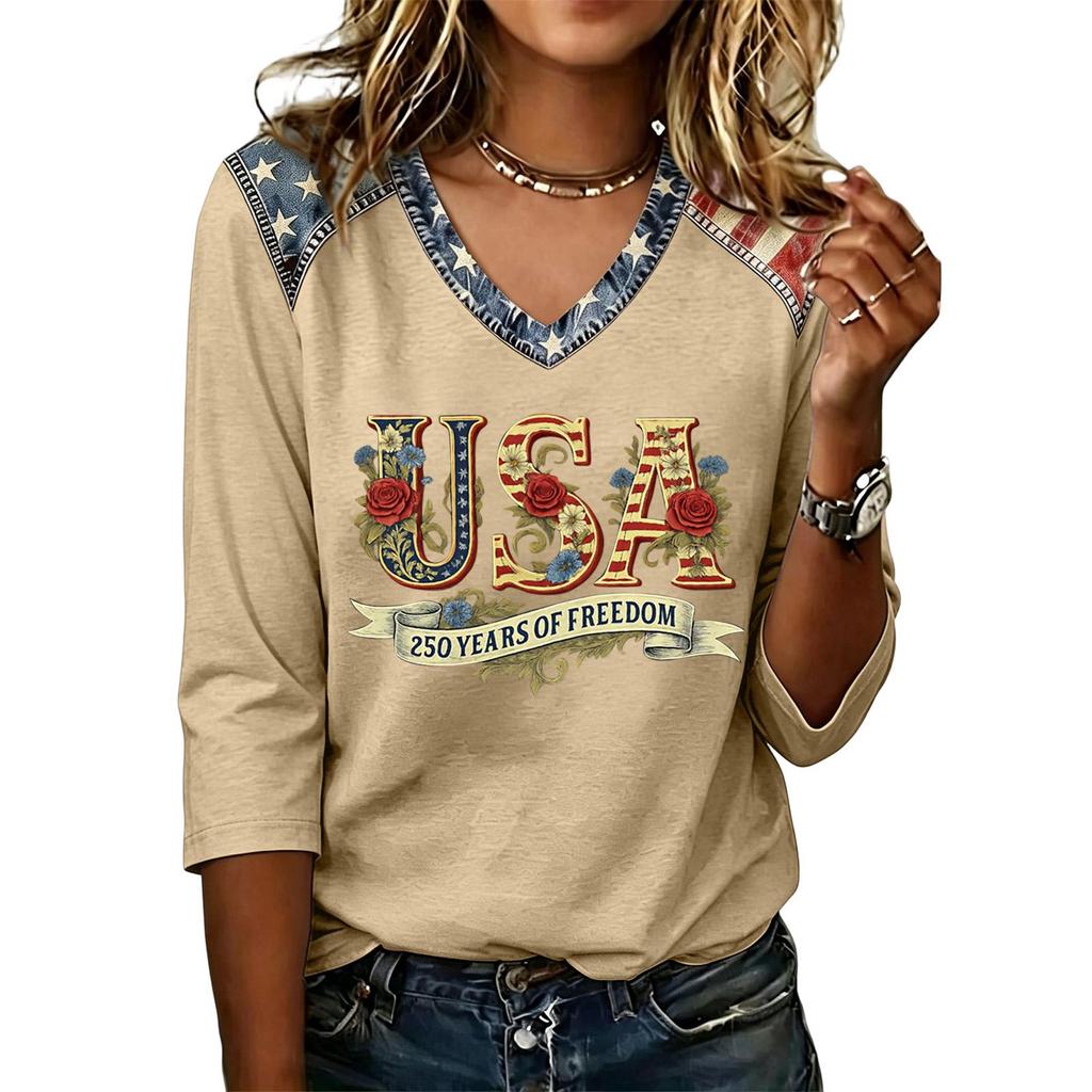 Damenmode Lässiges Oberteil mit Unabhängigkeitstag-Print