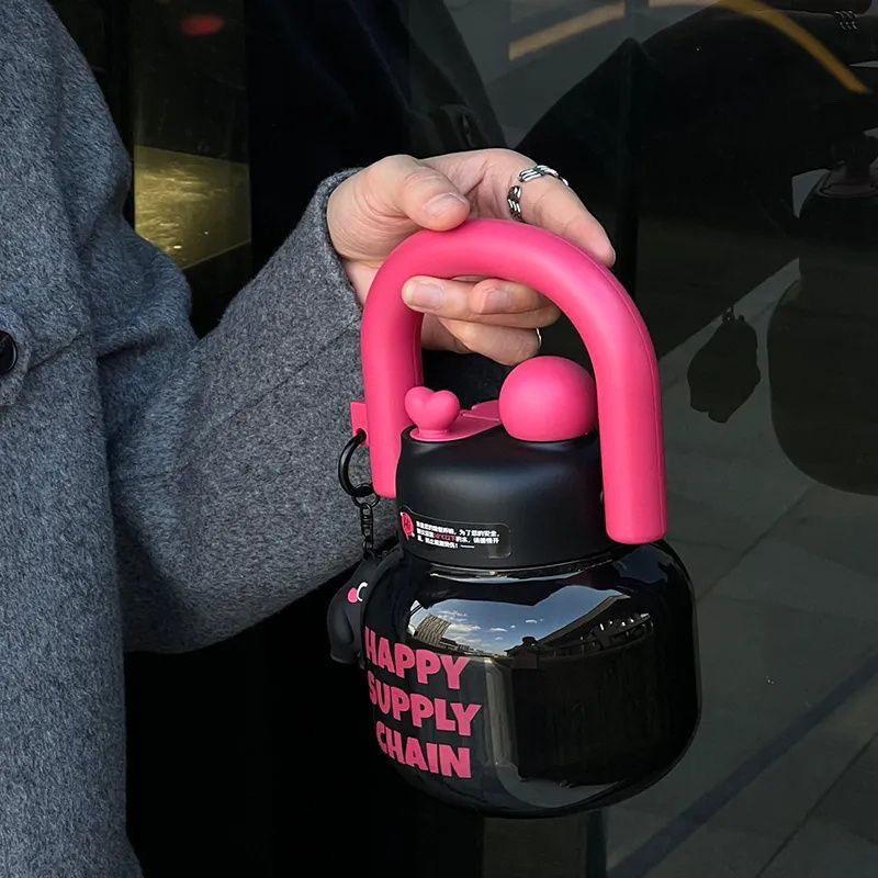 Big belly double drinking cup female ton cup large capacity high temperature resistant portable kettle space cup plastic straw cup 800ml