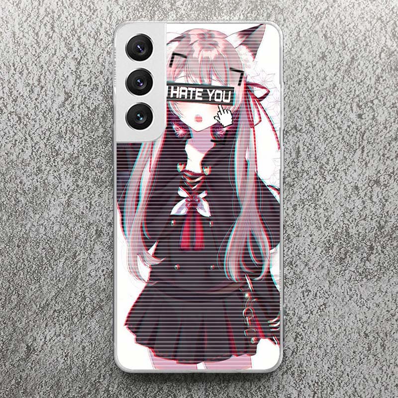LEWD Sad Girl Japanese Anime Print Soft Case for Samsung Galaxy S25 S24 S23 S22 Ultra S21 Plus S20 FE Phone Shell S10 + Pattern