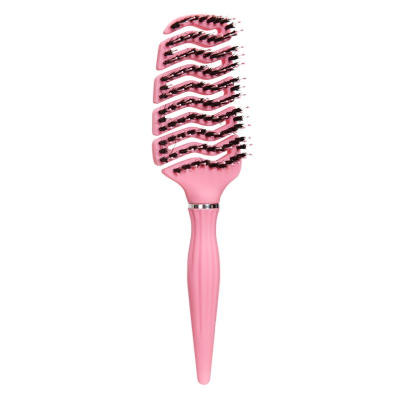 

1pcs Curved Vented Boar Bristle Comb Professional Scalp Massage Comb Detangling Curl Anti-static Hairbrush Salon Styling Tool розовый