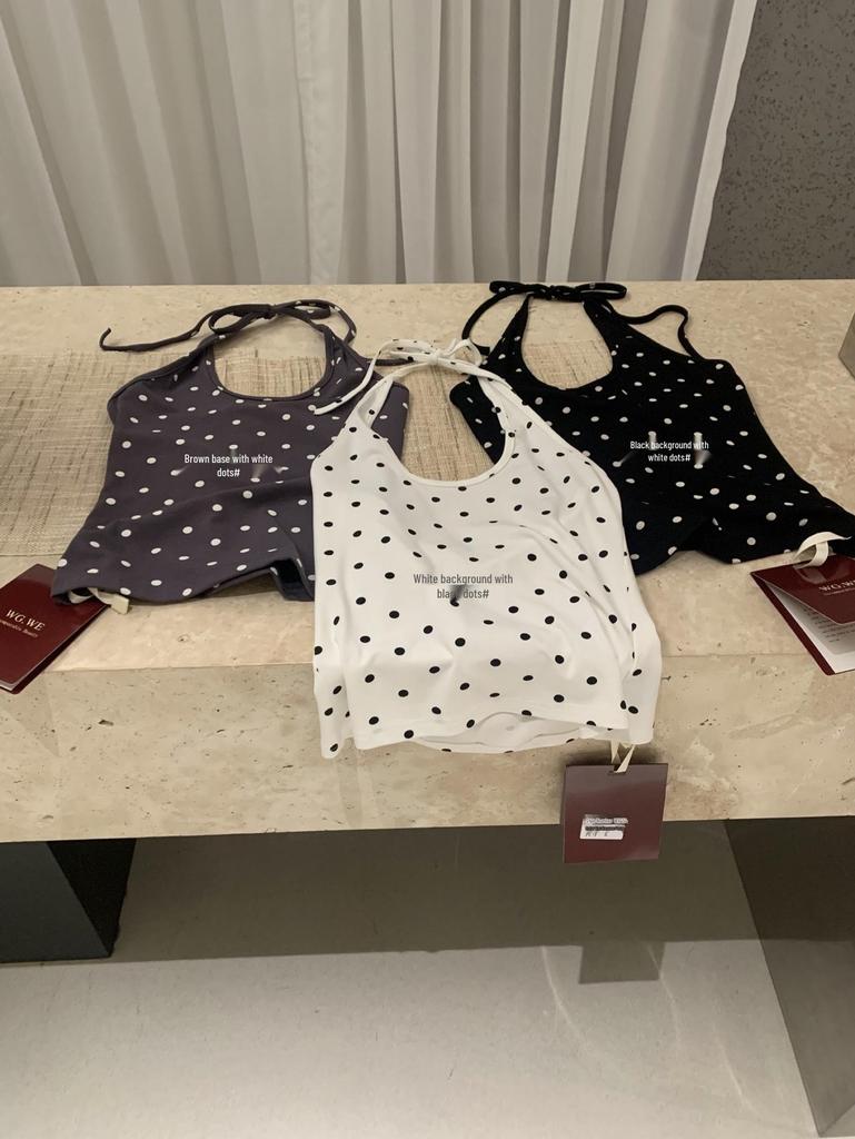 Polka Dot Color Block Halterneck Cami Top - Spring/Summer Women's Fashion