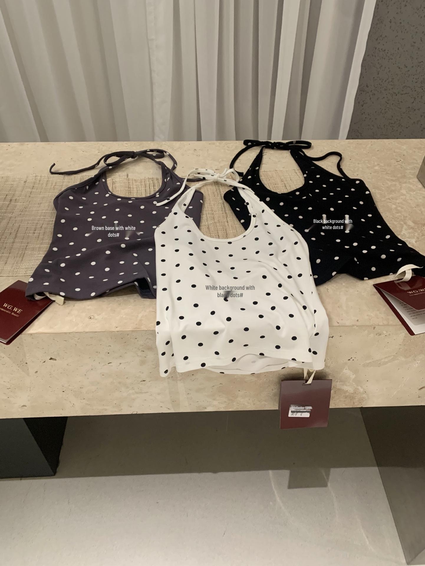 Polka Dot Color Block Halterneck Cami Top - Spring/Summer Women s Fashion M