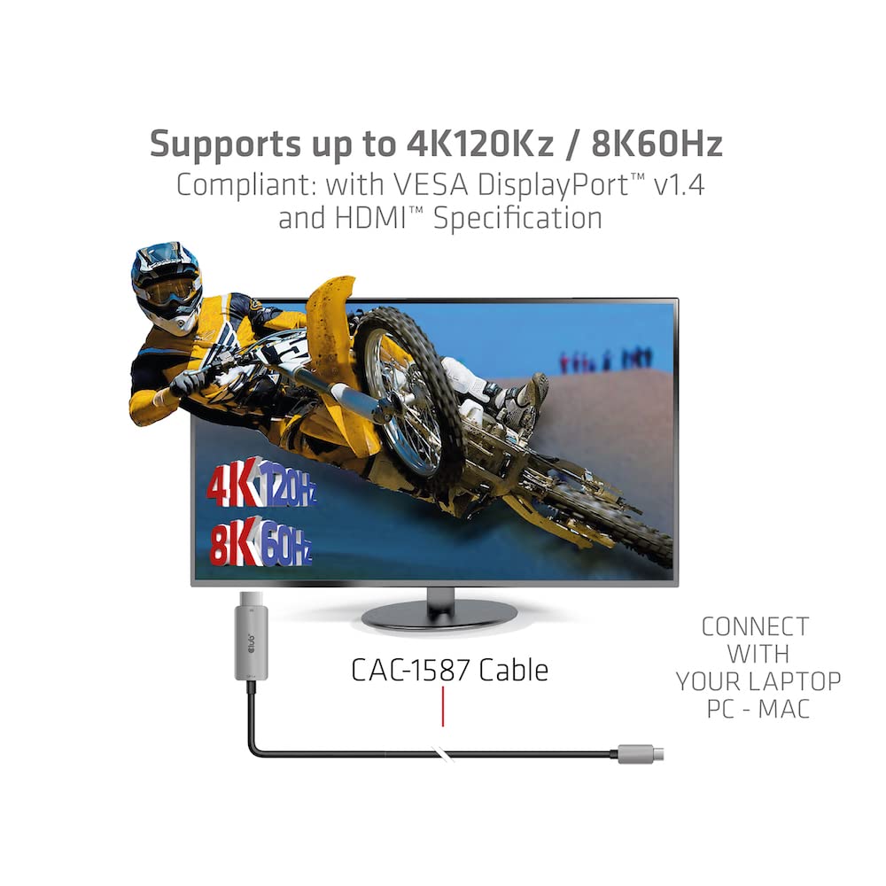 Club 3D USB Gen2 Type C to HDMI 2.1 Active Cable, Male/Male, 3m, 4K120Hz, 8K60Hz, HDR10+, DSC 1.2 Support (CAC-1587)