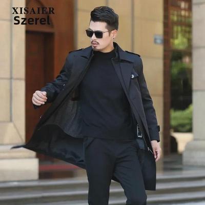 Men's Casual Long Windbreaker with Warm Detachable Wool Liner for Autumn and Winter