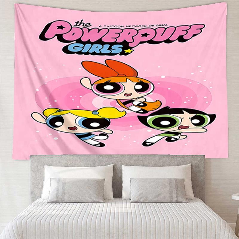 The-Powerpuff-Girls Print Tapestry, Backdrop, Easy Setup, Ideal for Bedroom, Office & Living Room, with Aesthetic Wall Hanging Decor.