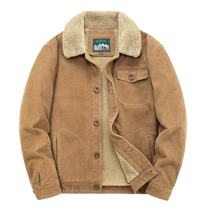 Autumn and winter piled thickened cotton-padded lamb wool jacket men's casual tooling cotton-padded vintage corduroy jacket