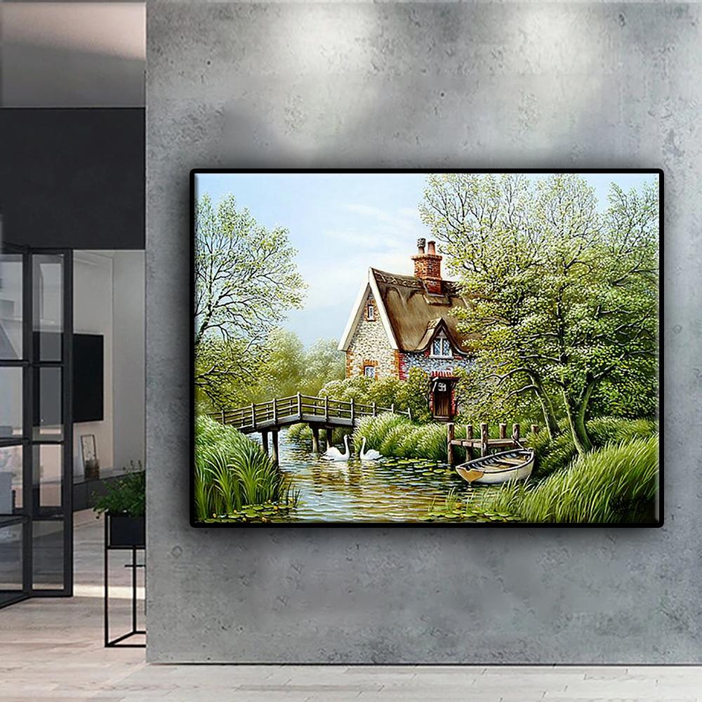 5D DIY Diamond Painting Cross Stitch Forest Hut Diamond Embroidery Mosaic Wall Art Home Decoration