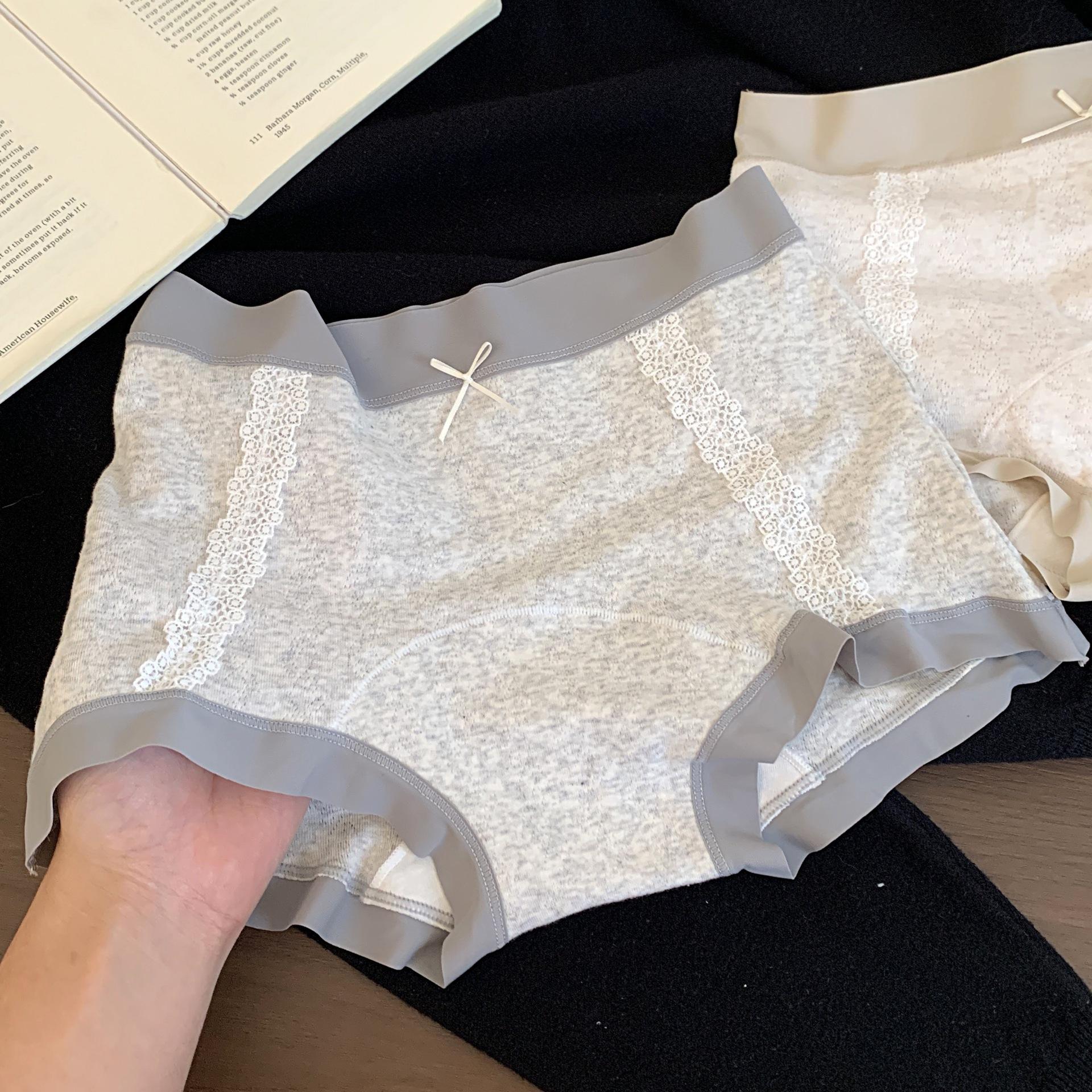

Women s Spring and Autumn New Simple and Long Pure Cotton Crotch No Mark in The Waist Flat Angle Underwear L серый