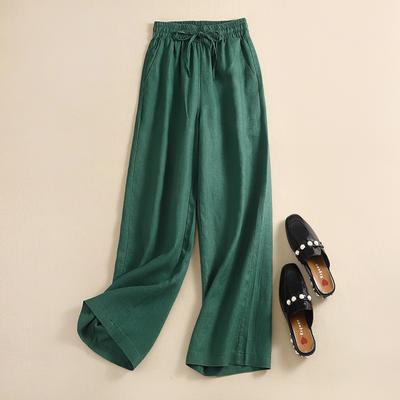 Women's Spring and Summer Cotton and Linen Trousers Loose Plus Size Wide Legged High Waist Dragging Trousers Straight Trousers