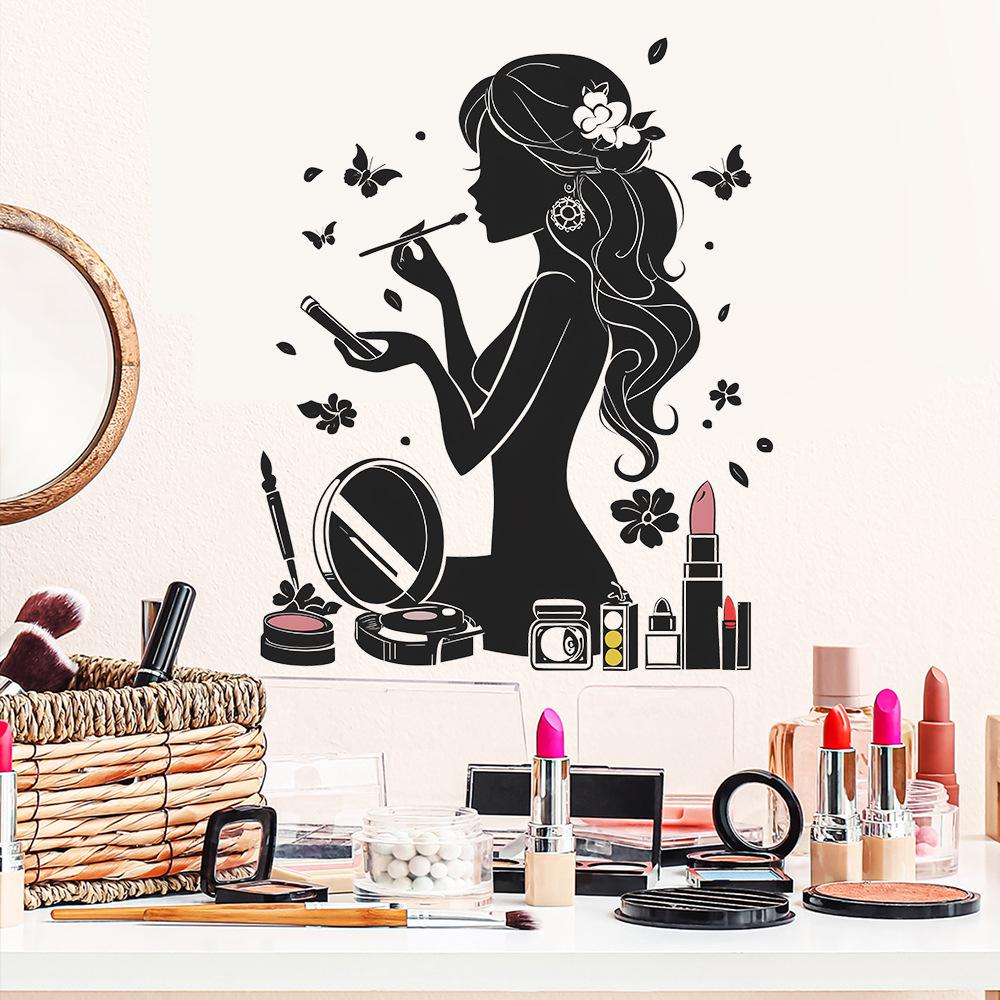 Self-adhesive Woman Makeup Silhouette Mirror Wall Stickers for Dressing Room Beauty Salon Home Decor