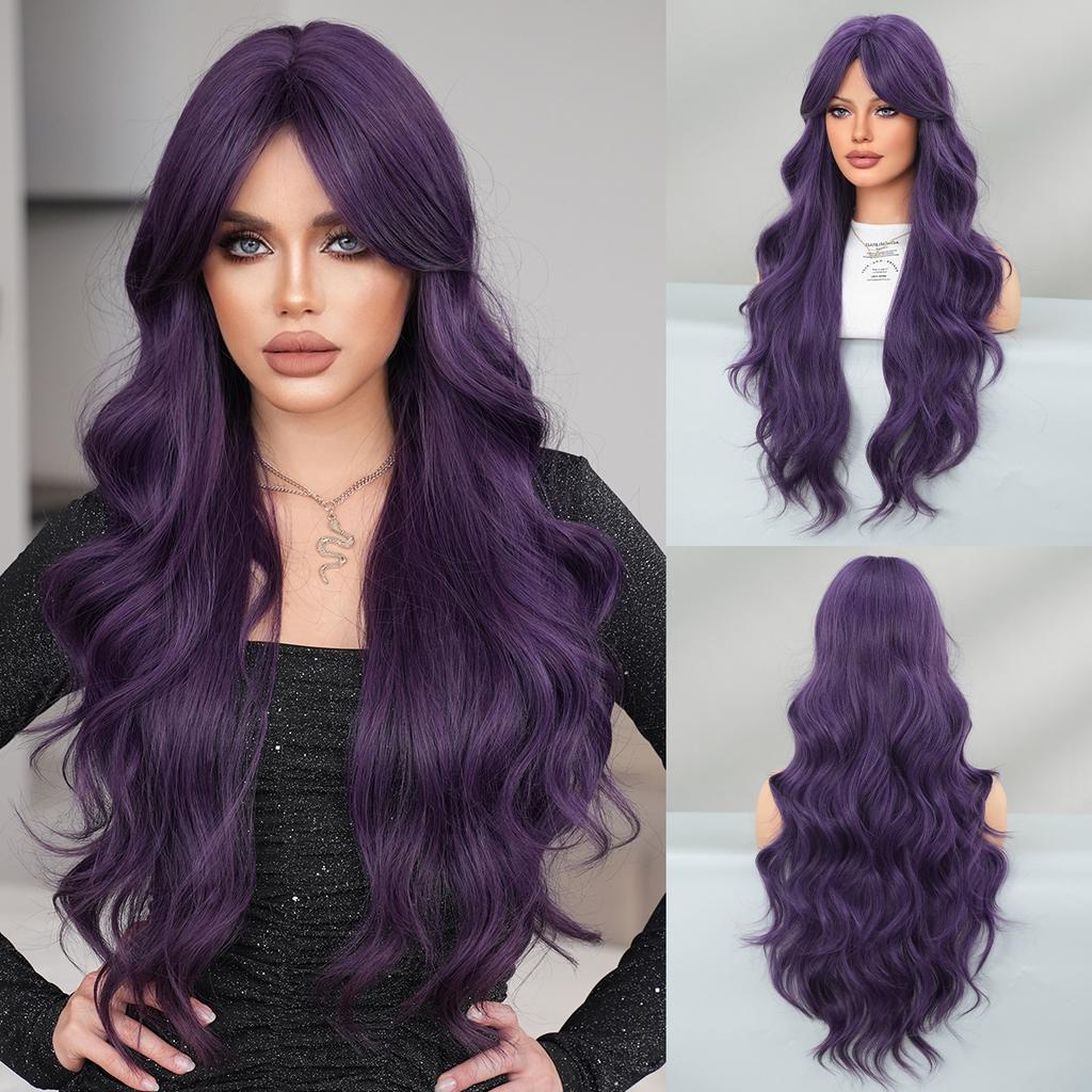 High Quality Eight Character Bangs Wig Women Long Curly Hair With Big Waves Internet Famous Silk Mist Gray Gradient Temperament Fluffy Full Head Cover