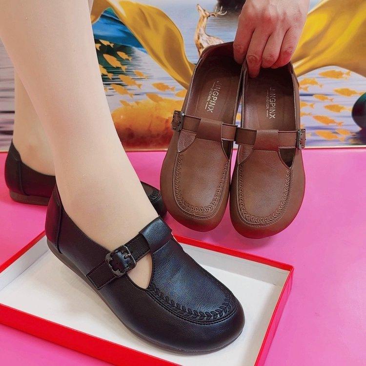 Retro Beef Tendon Soft-soled Shoes Autumn New Casual Flat Comfortable Leather Shoes Non-slip Breathable Single Shoes