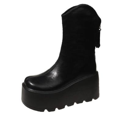 Nuovi Stivaletti alla Caviglia con Plateau Spesso in Ecopelle 9cm 2025 Donna Zip Posteriore Tacco Spesso Stivaletti Corti Donna Stivali Punk Neri Donna